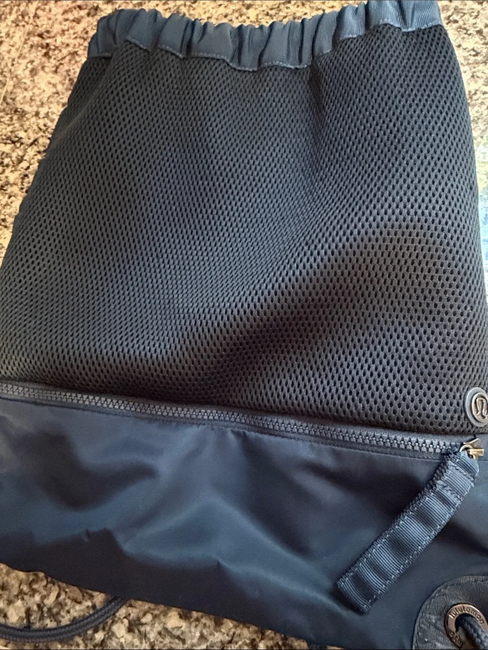 lululemon athletica Navy Blue Mesh Drawstring Backpack
